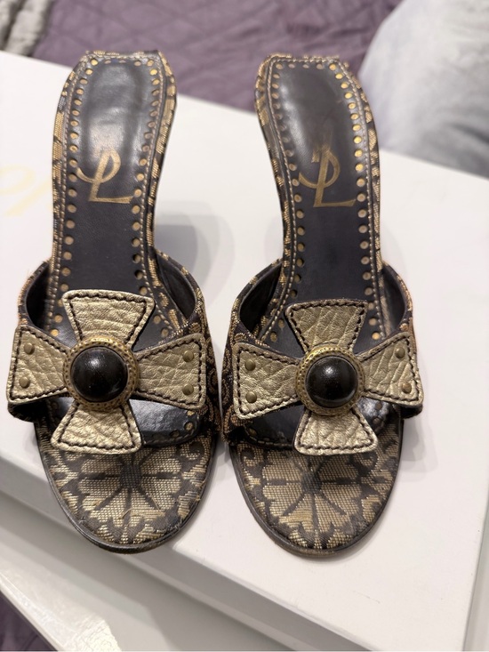 Yves Saint Laurent Shoes - Yves Saint Laurent - Gold Embellished Open-Toe Women’s Heeled Sandals